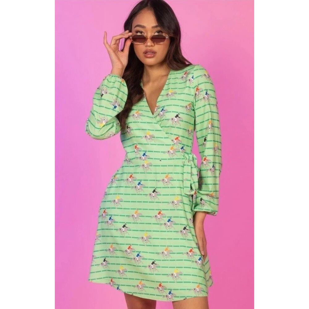 The Louisville Kentucky Derby Horse Racing Stripe Wrap Dress Size 2 XL